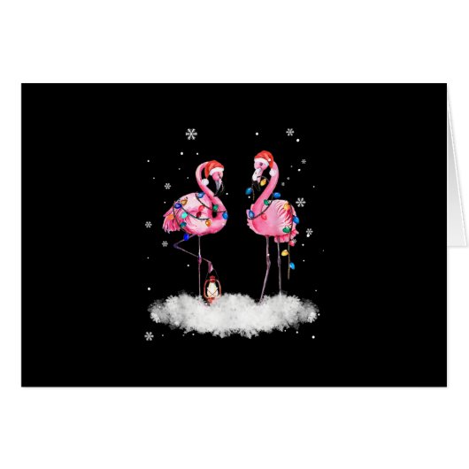 Flamingo Christmas Tree Santa Hat Light Cards (Front Horizontal)
