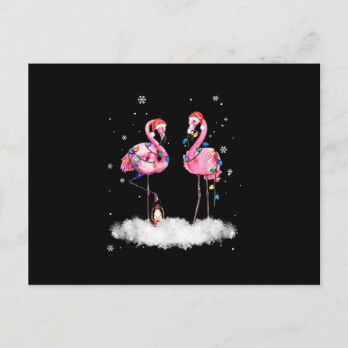 Flamingo Christmas Tree Santa Hat Light Invitation Postcard