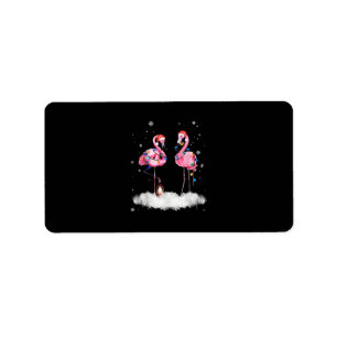 Flamingo Christmas Tree Santa Hat Light Label