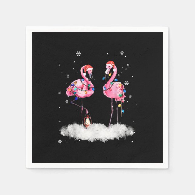Flamingo Christmas Tree Santa Hat Light Napkins (Front)