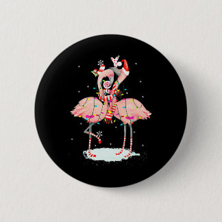 Flamingo Christmas Tree Santa Hat Xmas Light Button