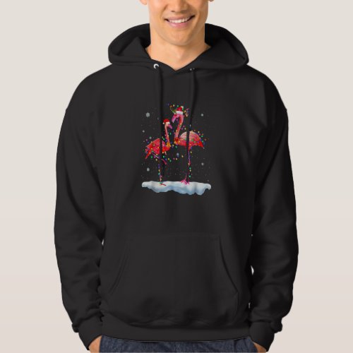 Flamingo Christmas Tree Santa Hat Xmas Light Merry Hoodie