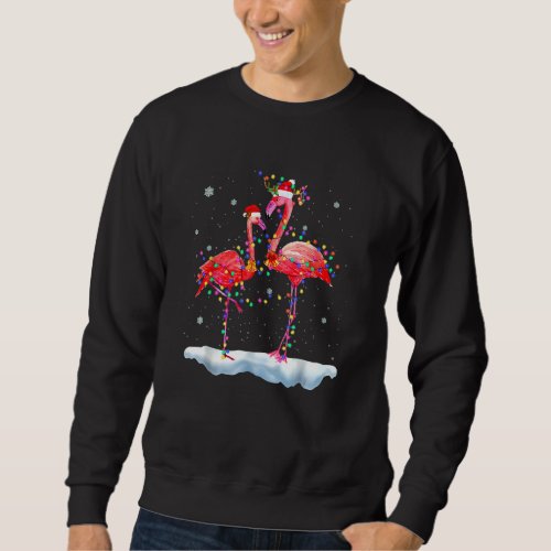 Flamingo Christmas Tree Santa Hat Xmas Light Merry Sweatshirt