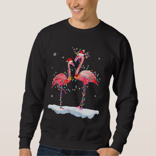 Flamingo Christmas Tree Santa Hat Xmas Light Sweatshirt