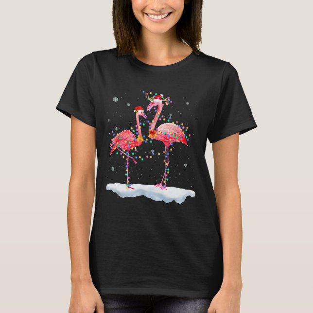 Flamingo Christmas Tree Santa T-Shirt (Front)