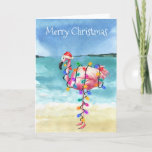 Flamingo Christmas Tropical Beach Card<br><div class="desc">This design may be personalized in the area provided by changing the photo and/or text. Or it can be customized by clicking Personalize this Template and then choosing the click to customize further option and delete or change the color of the background, add text, change the text color or style,...</div>