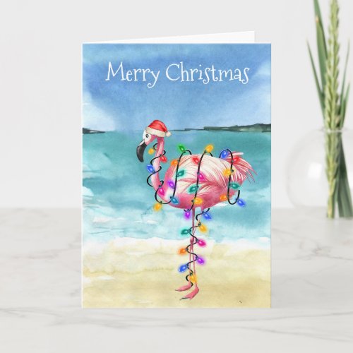 Flamingo Christmas Tropical Beach Card