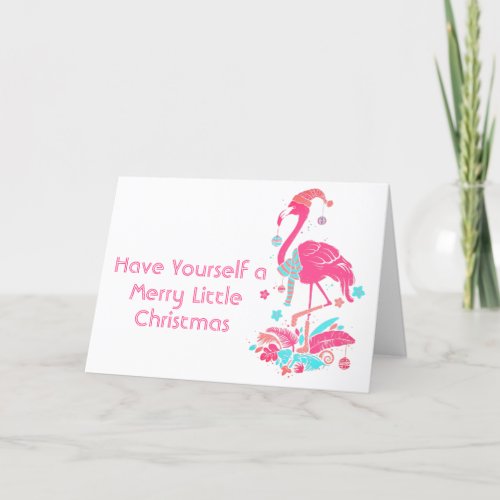 Flamingo Christmas Tropical Beach Flowers Holiday Card