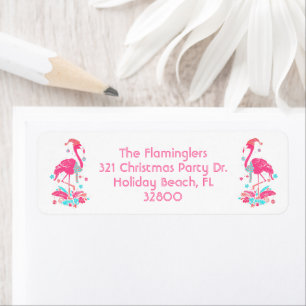 Flamingo Christmas Tropical Beach Flowers Label