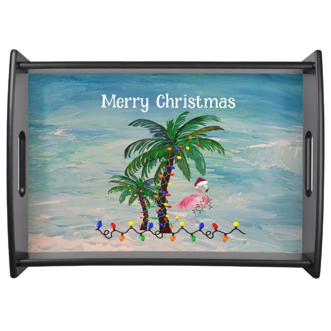 Flamingo Christmas tropical party Serving Tray (Front)