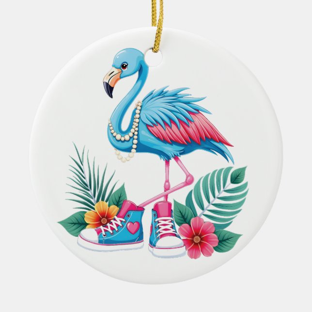 Flamingo Chucks and Pearls Comma La Harris 2024 Ceramic Ornament (Front)