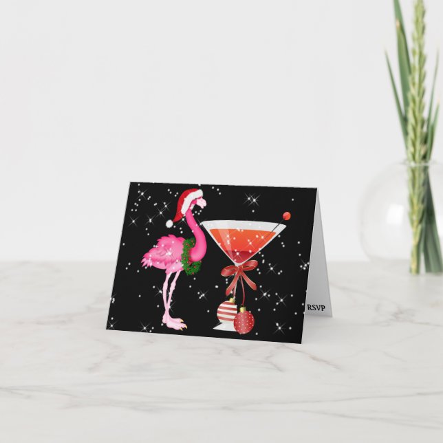 Flamingo Cocktail Christmas Invitation - SRF (Front)