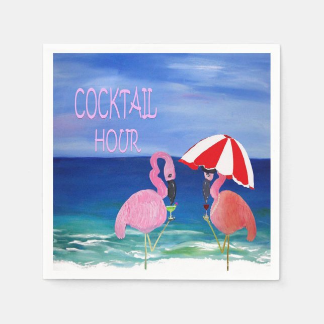 Flamingo cocktail hour beach napkins. napkins (Front)