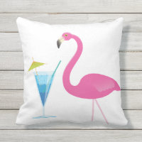 Flamingo & Cocktail Outdoor Pillow