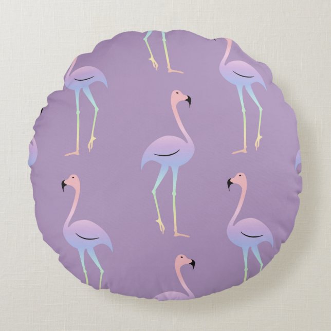 Flamingo colorful rainbow bird. Beautiful seamless Round Pillow (Front)