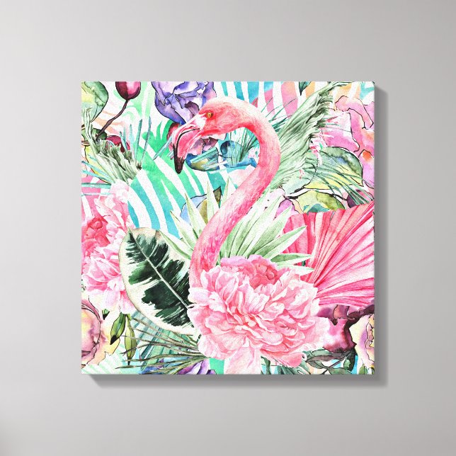 Flamingo colorful watercolor canvas print (Front)