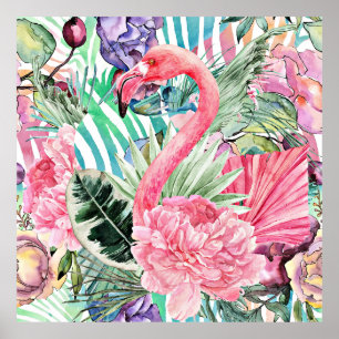 Flamingo colorful watercolor poster