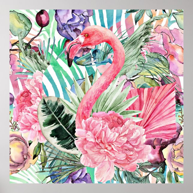 Flamingo colorful watercolor poster (Front)