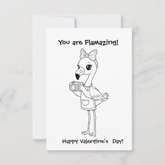 flamingo Coloring  card Classroom Valentine  (Front)