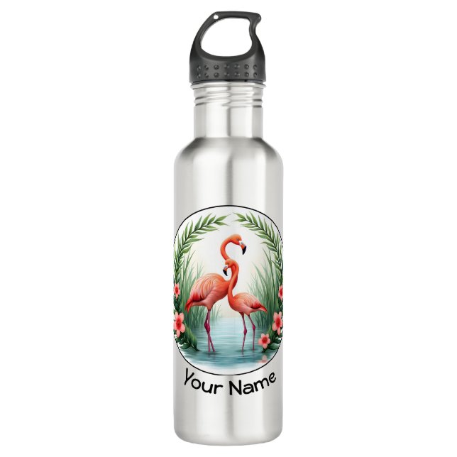 Flamingo Couple  Stainless Steel Water Bottle (Front)