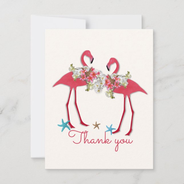 Flamingo Couple Thank You Starfish Blank Note Card (Front)