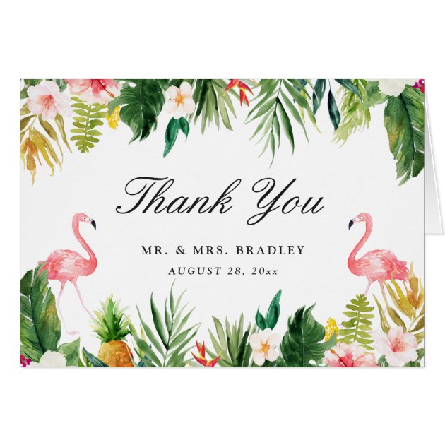 Flamingo Couple Tropical Floral Wedding Thank You Card
