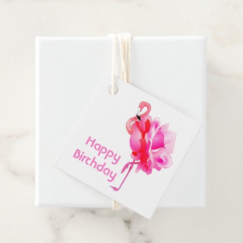 Flamingo Custom Happy Birthday Party Favor Tags
