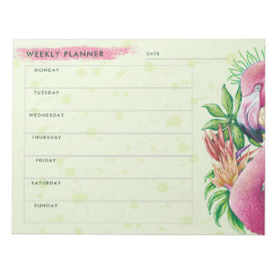 Flamingo Cute Floral Pink Weekly Planner Notepad