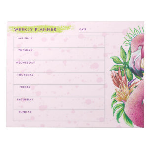 Flamingo Cute Floral Pink Weekly Planner Notepad