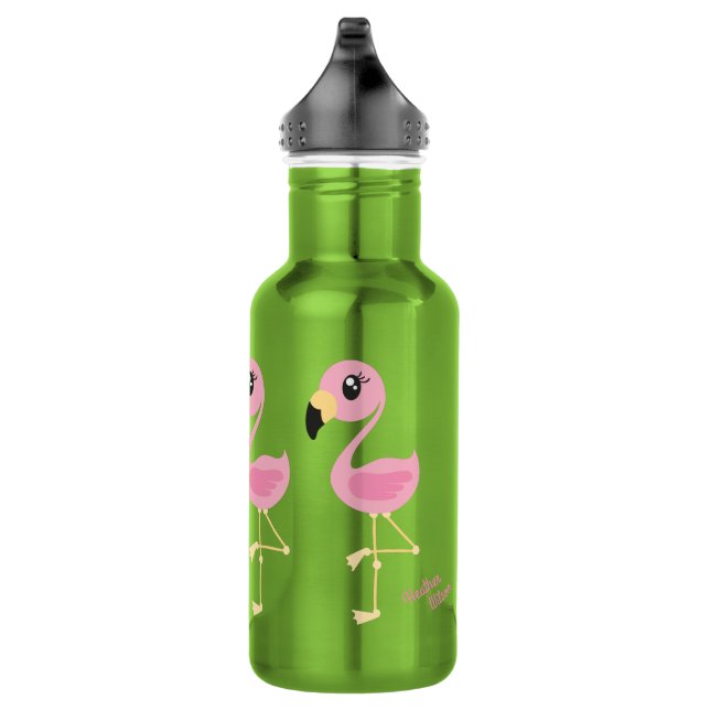 Flamingo Cute Kids Water Bottle with Name (Right)