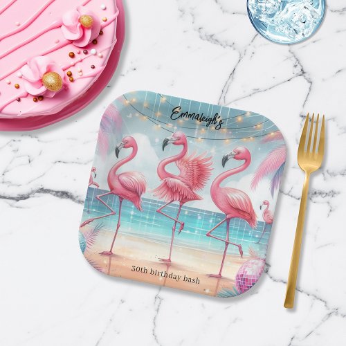 Flamingo Dance and Birthday Celebration Party Paper Plates