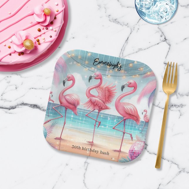 Flamingo Dance and Birthday Celebration Party Paper Plates (Creator Uploaded)