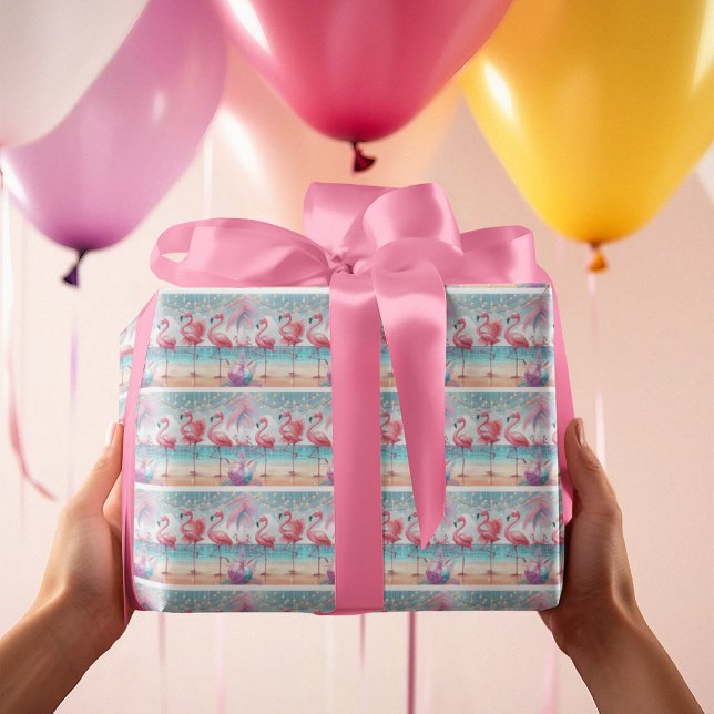 Flamingo Dance and Birthday Celebration Party Wrapping Paper (Creator Uploaded)