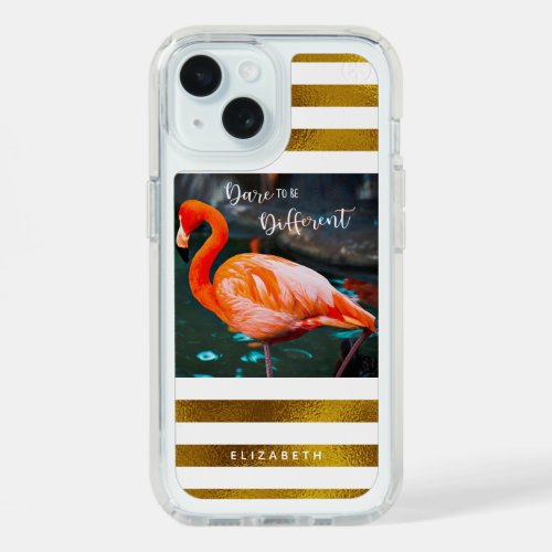 Flamingo Dare To Be Different Gold White Stripes iPhone 15 Case