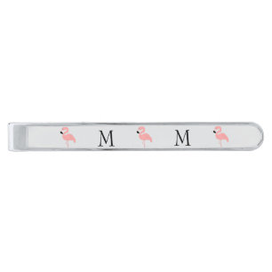 Flamingo Design Monogrammed Silver Finish Tie Bar