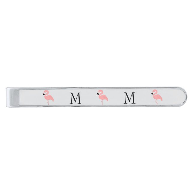 Flamingo Design Monogrammed Silver Finish Tie Bar (Front)