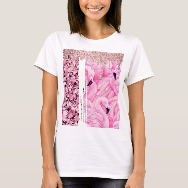 Flamingo Diamonds Pink Sparkling T-Shirt (Front)