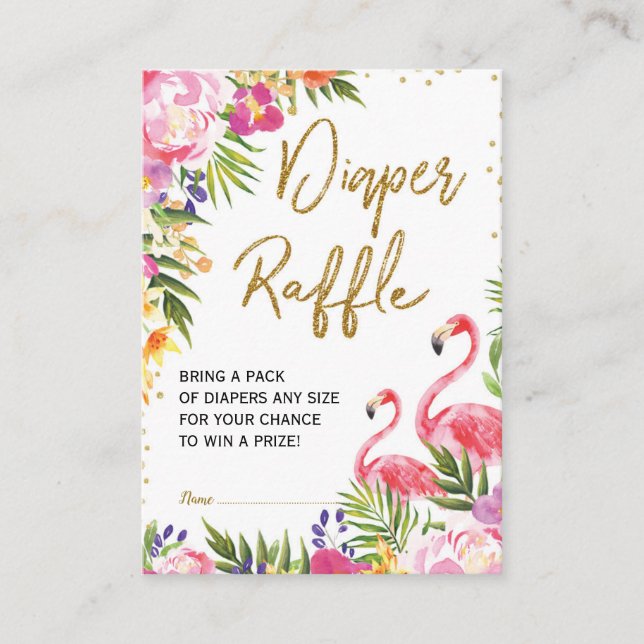 Flamingo Diaper Raffle Baby Tropical Summer Floral Enclosure Card (Front)