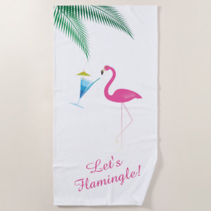 Flamingo Drinking Beach Towel