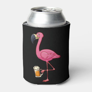 Flamingo Drinking Beer - Funny Pink Flamingo Can Cooler