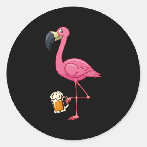 Flamingo Drinking Beer _ Funny Pink Flamingo Classic Round Sticker