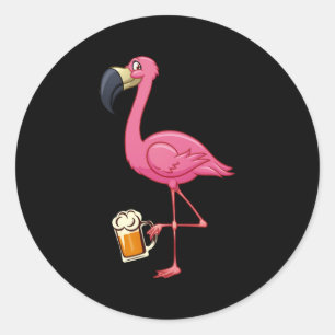 Flamingo Drinking Beer - Funny Pink Flamingo Classic Round Sticker