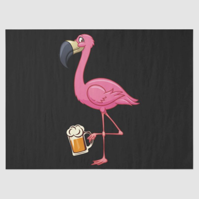 Flamingo Drinking Beer - Funny Pink Flamingo Tissue Paper (Front)