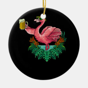 Flamingo Drinking Beer Party Ceramic Ornament