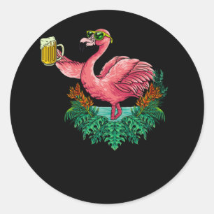 Flamingo Drinking Beer Party Classic Round Sticker