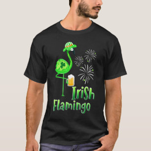 Flamingo Drinking Beer St Patricks Day Irish Shamr T-Shirt