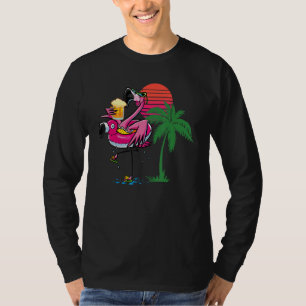 Flamingo Drinking Beer Summer Beach Party T-Shirt