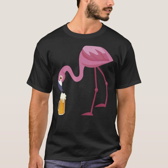 Flamingo Drinking Beer Summer Beer  Gag T-Shirt (Front)