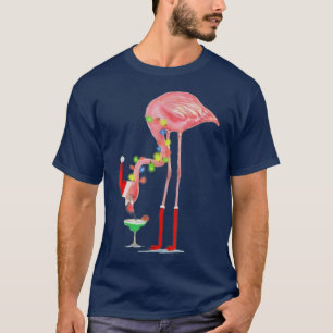 Flamingo Drinking Cocktail Christmas Lights Tree X T-Shirt