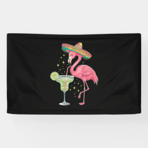 Flamingo Drinking Margarita Funny Mexican Poncho Banner